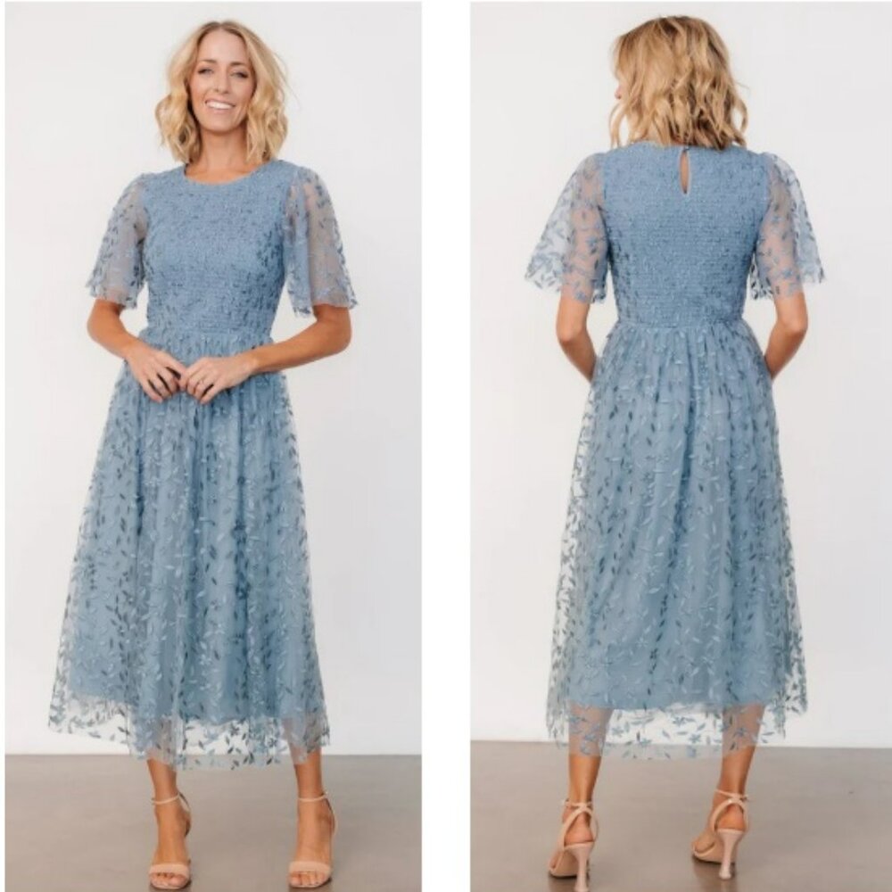 Baltic Born Dusty Blue Kendra Embroidered Midi Dress Sz 1XL